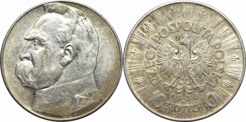 II Republic of Poland, 10 zloty 1936 Pilsudski Dobrze zachowane detale. Bardzo ł...