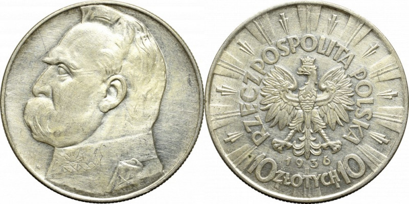 II Republic of Poland, 10 zloty 1936 Pilsudski Bardzo ładny w odbiorze egzemplar...