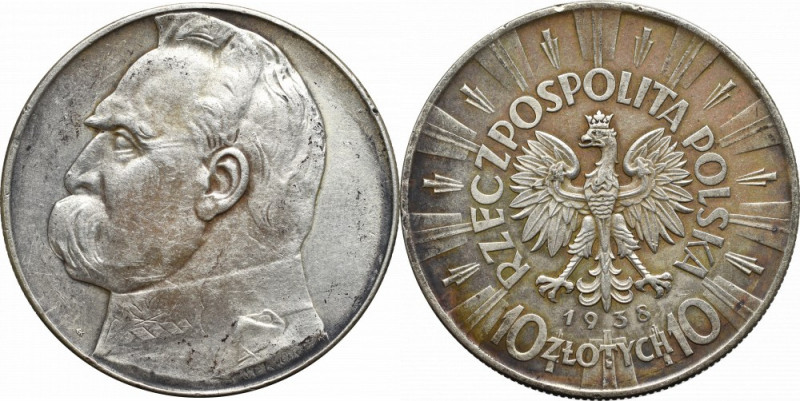 II Republic of Poland, 10 zloty 1938 Pilsudski Ładny egzemplarz z nierównomierną...