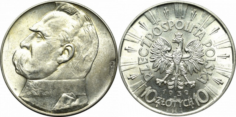 II Republic of Poland, 10 zloty 1939 Pilsudski Pięknie zachowany egzemplarz. Dob...