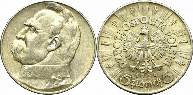 II Republic of Poland, 5 zloty 1936 Pilsudski Ładny egzemplarz. Patyna, nalot. ...