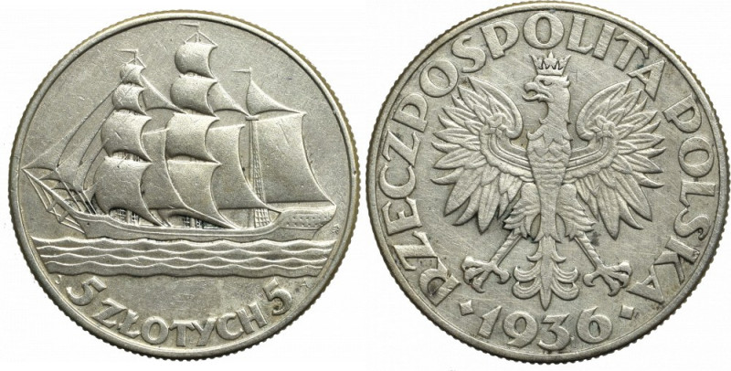 II Republic of Poland, 5 zloty 1936 Ship Obiegowy egzemplarz. Patyna. Reference:...