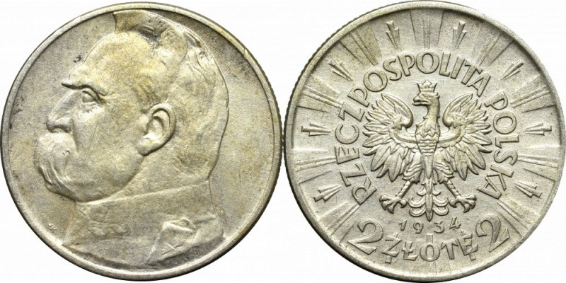 II Republic of Poland, 2 zloty 1934 Pilsudski Ładny egzemplarz. Patyna, nalot. ...