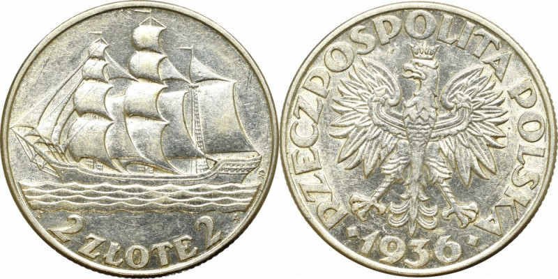 II Republic of Poland, 2 zloty 1936 Ship Piękny, około menniczy egzemplarz. Drob...