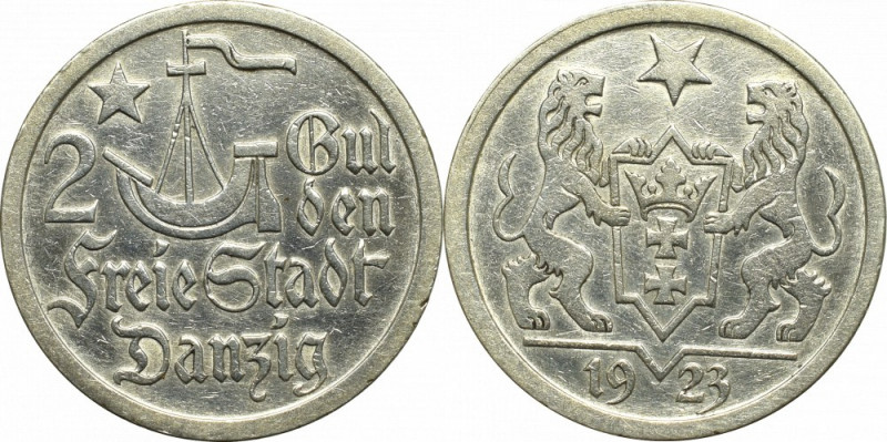 Free City of Danzig, 2 gulden 1923 Obiegowy egzemplarz. 
Reference: Parchimowic...