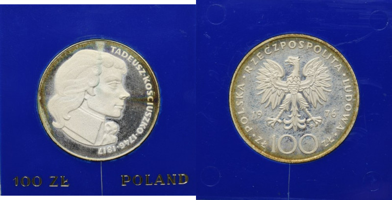 PRL, 100 złotych 1976 Kościuszko Patyna, nalot. Pojedyncze skaleczenia w tle. Pu...