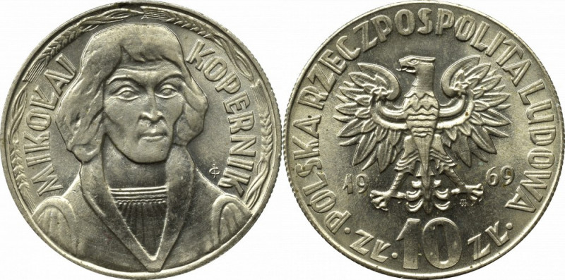 Peoples Republic of Poland, 10 zloty 1969 Copernicus Menniczy egzemplarz. Patyna...