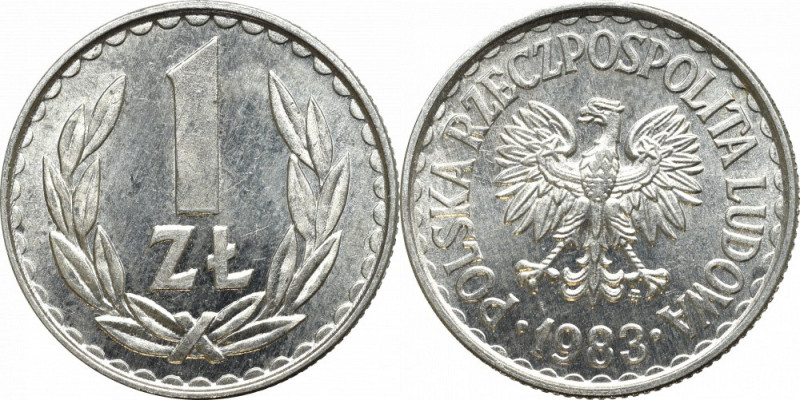 Peoples Republic of Poland, 1 zloty 1983 Piękny, menniczy egzemplarz. Delikatny ...