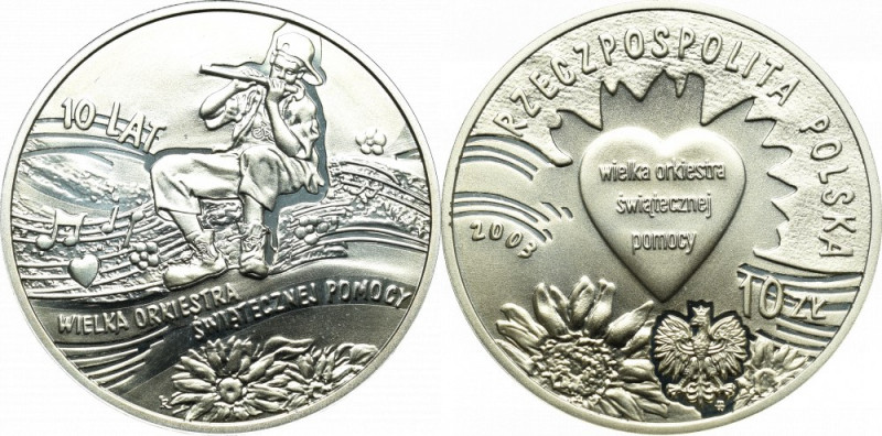 III RP, 10 złotych 2003 WOŚP Menniczy egzemplarz. 
Grade: Proof 

Polen, Pola...