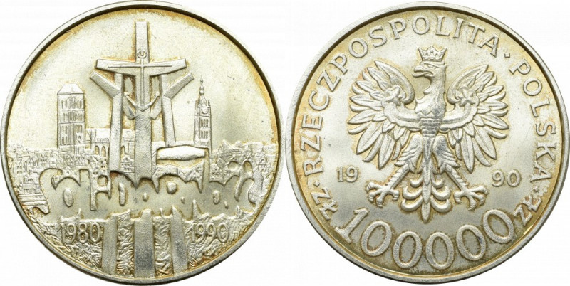 III RP, 100.000 złotych 1990 Solidarność Piękny egzemplarz. Patyna. Reference: P...