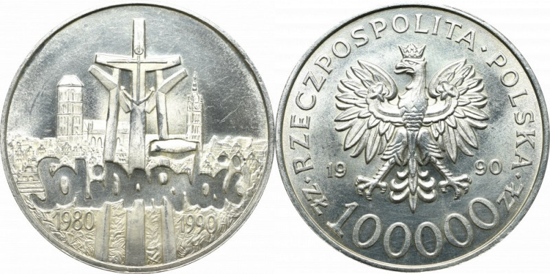 III RP, 100.000 złotych 1990 Solidarność Piękny egzemplarz.&nbsp; Reference: Par...