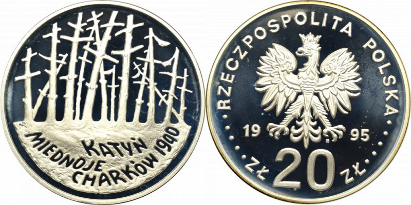 III RP, 20 złotych 1995 Katyń Menniczy egzemplarz. 
Grade: Proof 

Polen, Pol...