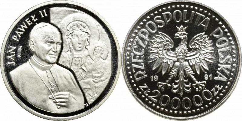 III RP, 200.000 złotych 1991 Jan Paweł II - Próba Menniczy egzemplarz. 
Grade: ...