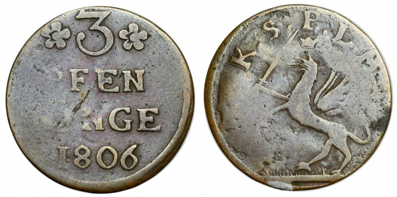 Swedish occupation of Pommern, 3 pfennig 1806 Obiegowy egzemplarz bardzo rzadkie...