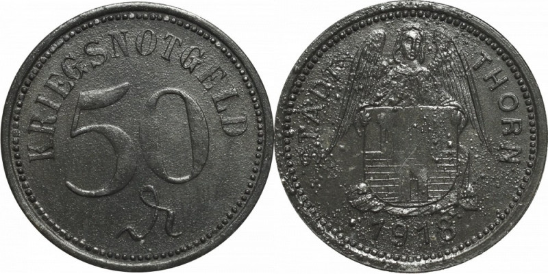 Toruń, 50 fenigów 1918 Rzadko spotykana na rynku emisja. 
Grade: XF 

Notgeld...