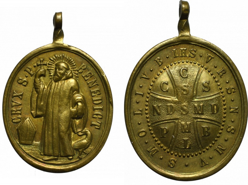 Italy, Medal St. Benedict Bardzo ładny egzemplarz. Patyna. Mosiądz, wymiary 28,5...