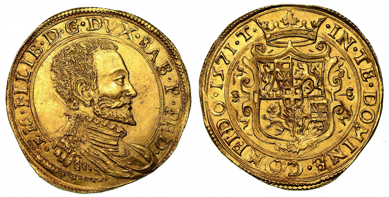 EMANUELE FILIBERTO di SAVOIA. Testa di ferro (1553-1580). Doppia 1571. Torino.
...