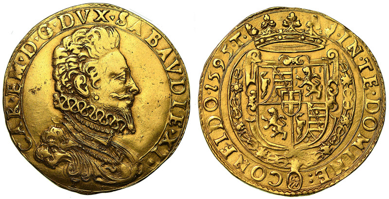 CARLO EMANUELE I di SAVOIA. Il Grande (1580-1630). Quadrupla 1595 (III tipo). To...