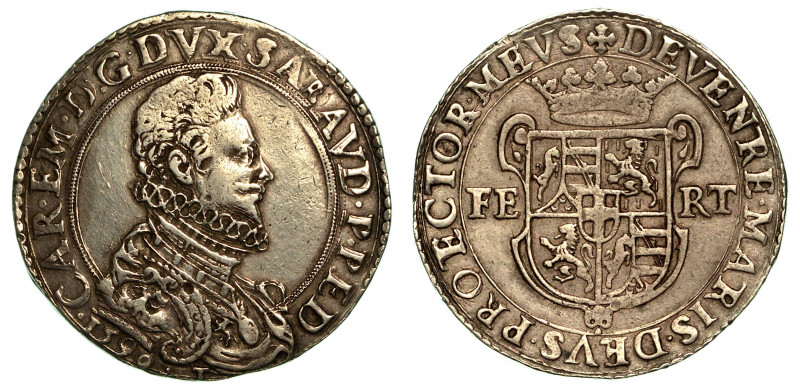 CARLO EMANUELE I di SAVOIA. Il Grande (1580-1630). Ducatone 1590 (IV tipo). Tori...