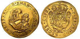 CARLO EMANUELE II di SAVOIA. L'Adriano del Piemonte (1638-1675). Reggenza della madre CRISTINA DI BORBONE. La Madama Reale. Da 4 scudi d'oro 1641 (I t...