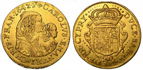 CARLO EMANUELE II di SAVOIA. L'Adriano del Piemonte (1638-1675). Reggenza della madre CRISTINA DI BORBONE. La Madama Reale. Da 4 scudi d'oro 1642 (V t...