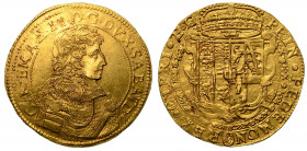 CARLO EMANUELE II di SAVOIA. L'Adriano del Piemonte (1648-1675). Da 10 scudi d'oro 1660 (III tipo). Torino.

CAR EMAN II D G DVX SABAVD Busto del du...