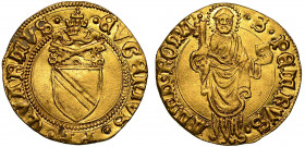 EUGENIO IV (Gabriele Condulmer), 1431–1447. Ducato (periodo teorico di emissione 1432).

EVGENIVS PP QVARTVS Stemma semiovale sormontato da chiavi d...