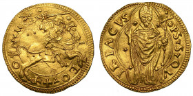 LEONE X (Giovanni de' Medici), 1513-1521. Doppio ducato papale. Ancona.

L EO X (a croce) PON M (chiavette decussate e stella) Cavaliere in armatura...
