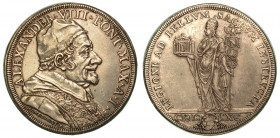 ALESSANDRO VIII (Pietro Ottoboni), 1689-1691. Piastra 1690 A. I.

ALEXANDER VIII PONT MAX A I Busto a d. con camauro mozzetta e stola ornata di aqui...