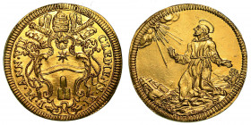 CLEMENTE XI (Giovanni Francesco Albani), 1700-1721. Doppia A. VII.

CLEMENS XI P M AN VII Stemma in scudo sagomato con fogliami e conchiglia in alto...