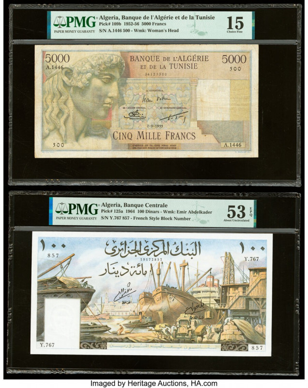 Algeria Banque de l'Algerie et de la Tunisie 5000 Francs; 100 Dinars 2.9.1955; 1...