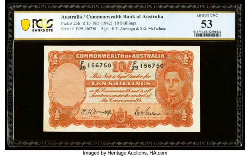 Australia Commonwealth Bank of Australia 10 Shillings ND (1942) Pick 25b R13 PCG...