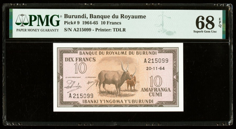 Burundi Banque du Royaume du Burundi 10 Francs 20.11.1964 Pick 9 PMG Superb Gem ...