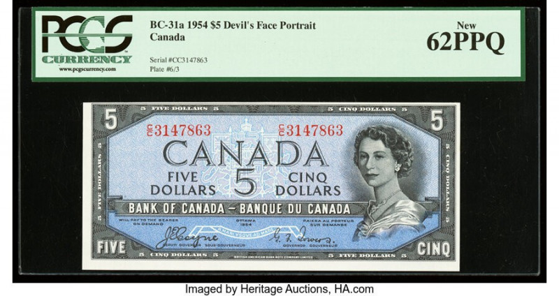 Canada Bank of Canada $5 1954 BC-31a "Devil's Face" PCGS New 62PPQ. 

HID0980124...