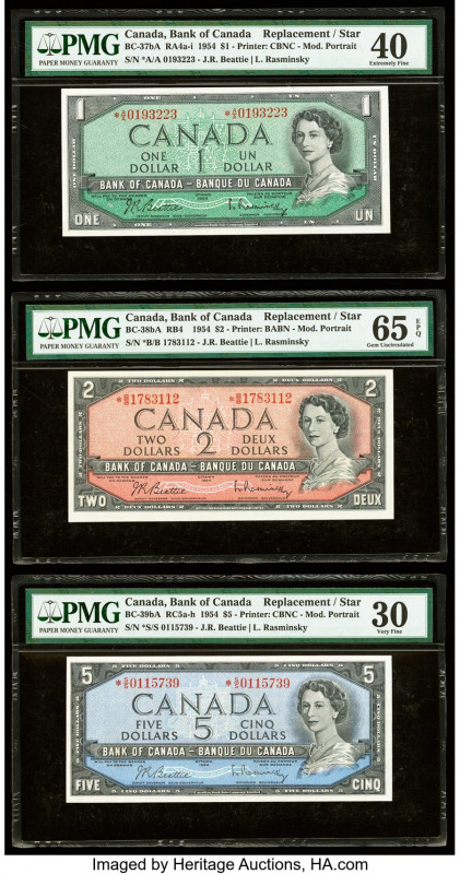 Canada Bank of Canada $1; 2; 5 1954 BC-37bA; BC-38bA; BC-39bA Three Replacement ...
