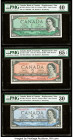 Canada Bank of Canada $1; 2; 5 1954 BC-37bA; BC-38bA; BC-39bA Three Replacement Examples PMG Extremely Fine 40; Gem Uncirculated 65 EPQ; Very Fine 30....