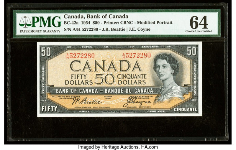 Canada Bank of Canada $50 1954 BC-42a PMG Choice Uncirculated 64. 

HID098012420...