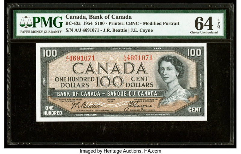 Canada Bank of Canada $100 1954 BC-43a PMG Choice Uncirculated 64 EPQ. 

HID0980...