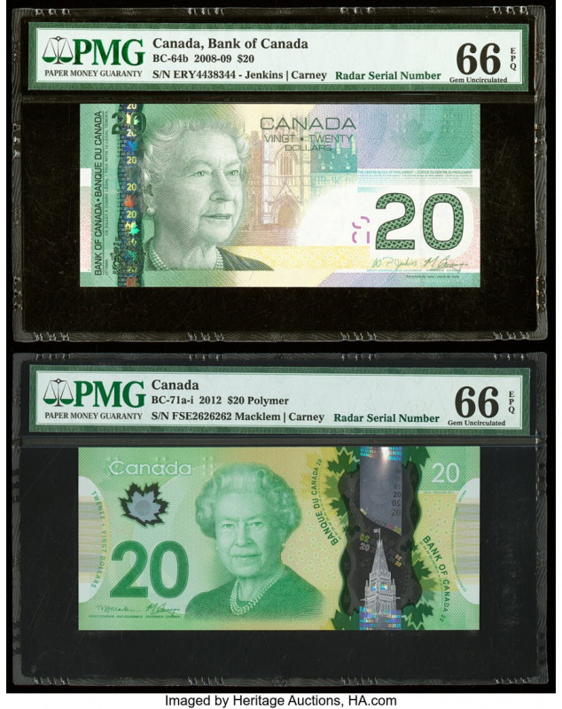 Radar Serial Numbers 4438344; 2626262 Canada Bank of Canada $20 (2) 2008-09; 201...