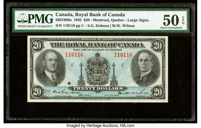 Canada Montreal, PQ- Royal Bank of Canada $20 2.1.1935 Ch.# 630-18-06a PMG About...