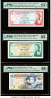 East Caribbean States Currency Authority 1; 5; 10 Dollars ND (1965) (2); ND (2000) Pick 13f; 14g; 38k Three Examples PMG Superb Gem Unc 67 EPQ; Gem Un...