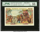 Equatorial African States Banque Centrale, Congo 1000 Francs ND (1963) Pick 5s Specimen PMG About Uncirculated 55. Perforated Specimen, black Specimen...