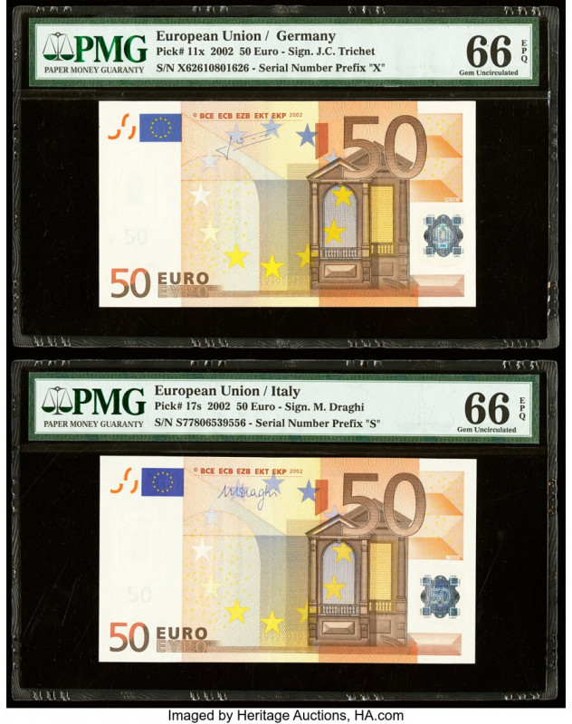 European Union Central Bank, Germany; Italy 50 Euro 2002 Pick 11x; 17s Two Examp...