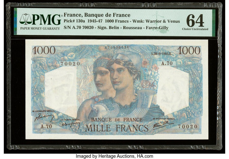 France Banque de France 1000 Francs 28.6.1945 Pick 130a PMG Choice Uncirculated ...