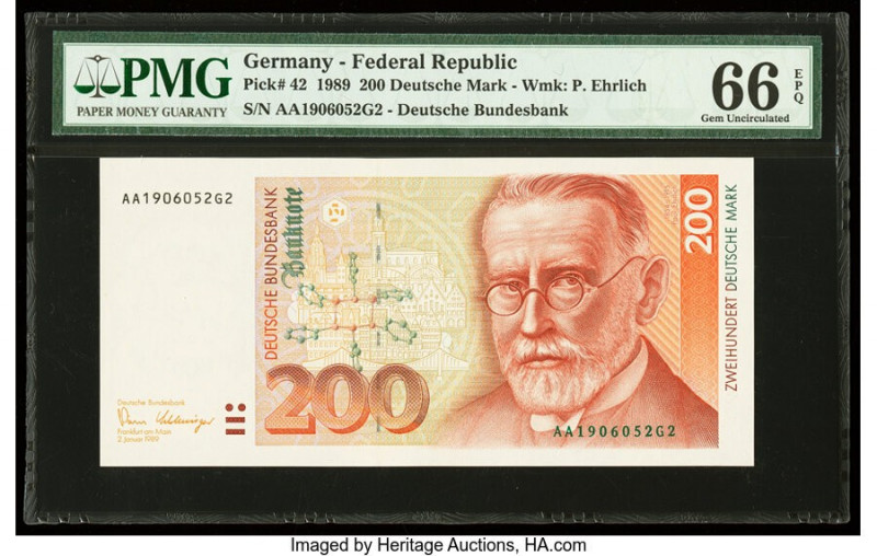 Germany Federal Republic Deutsche Bundesbank 200 Deutsche Mark 2.1.1989 Pick 42 ...