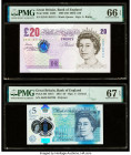 Great Britain Bank of England 20; 5 Pounds 1999 (ND 2004); 2015 Pick 390b; 394 Two Examples PMG Gem Uncirculated 66 EPQ; Superb Gem Unc 67 EPQ; Saint ...