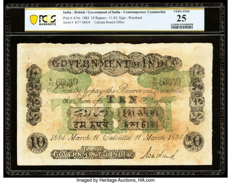 India Government of India 10 Rupees 11.3.1884 Pick A7m Jhun2A.2.1A.6 Contemporar...