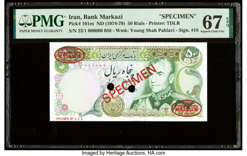 Iran Bank Markazi 50 Rials ND (1974-79) Pick 101es Specimen PMG Superb Gem Unc 6...