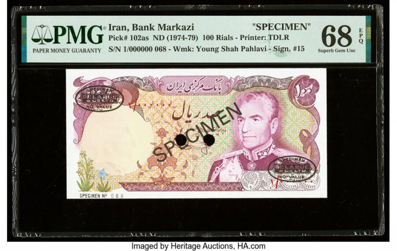 Iran Bank Markazi 100 Rials ND (1974-79) Pick 102as PMG Superb Gem Unc 68 EPQ. B...