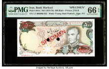 Iran Bank Markazi 500 Rials ND (1974-79) Pick 104cs Specimen PMG Gem Uncirculated 66 EPQ. Red Specimen & TDLR overprints and two POCs are present on t...